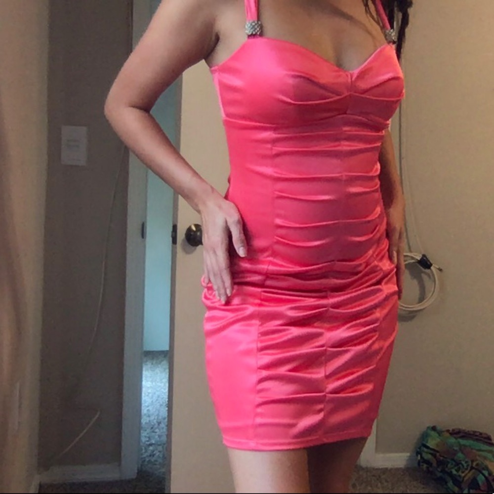 Coral Silk Evening Formal Dress